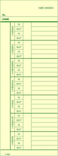 Bi-Weekly Time Cards Job Costing K1400 200ct Double Sided Green Ink Unbranded
