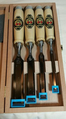Two Cherries Chisels set of 4 boxed polished NEW unused ROCKLER wooden box