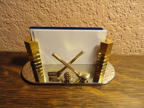 BRASS FINISH GOLF RELATED BUSINESS CARD DISPLAY. IDEAL GIFT FOR YOUR GOLF FAN