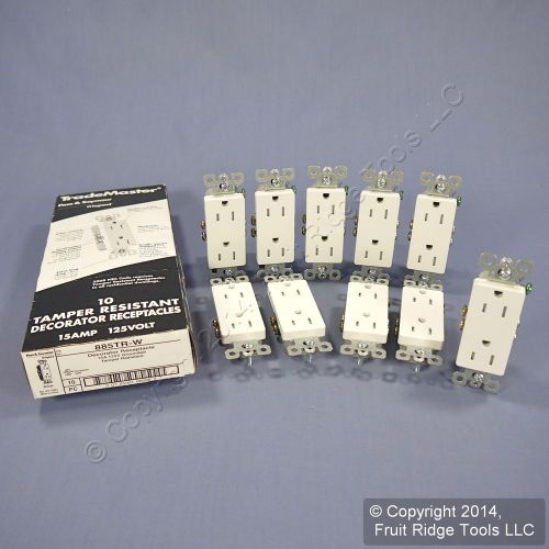10 Pass &amp; Seymour White Tamper Resistant Decorator Receptacle Outlets 15A 885TR