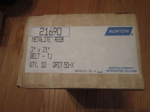 Norton Metalite R228  3&#034;x21&#034; Sanding Belts  Qty 10 - Grit 50