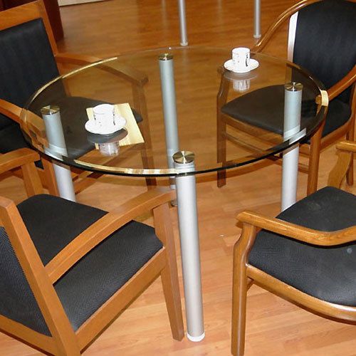 ROUND GLASS CONFERENCE TABLE Designer Modern Office with METAL LEGS 42&#034; or 48&#034;