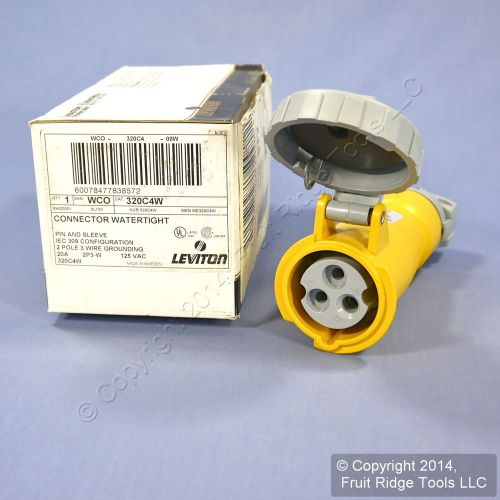 Leviton Yellow Pin &amp; Sleeve Watertight Connector IEC 309 20A 125V 320C4W