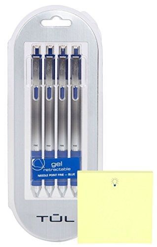 TUL, 3M TUL Retractable Gel Pens 0.5mm Needle Point Fine, Blue 4/pk + &#034;IdeaPad&#034;