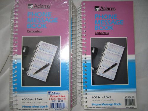 2 Adams Phone Message Books Spiral 4 per page 400 per book Carbonless SC1154-2D