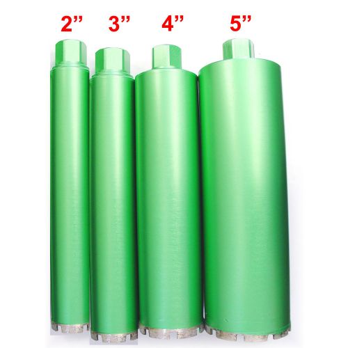 2&#034;, 3&#034;, 4&#034; &amp; 5&#034; combo - wet diamond core drill bit for concrete - premium green for sale