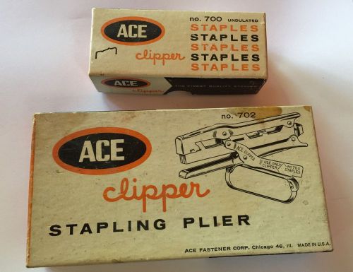 Vintage ACE 702  Clipper Stapling Plier w/ Original Box &amp; Staples