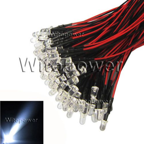 50 x pre wired 5mm bright cool white leds bulb 20cm prewired 12v led lamp light for sale