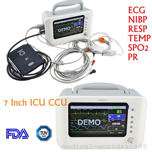 7 inch icu ccu patient monitor 6-parameter ecg nibp resp temp spo2 pr cable set for sale
