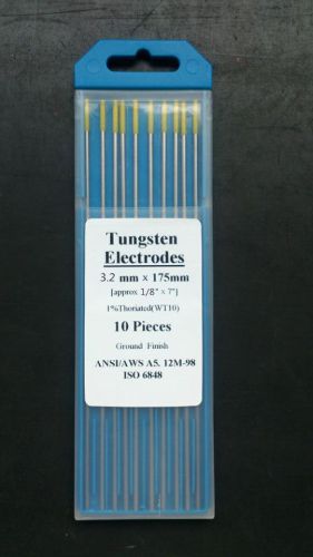 10PK1/8&#034;* 7&#034;(3.2*175mm),Yellow WT10,1% Thoriated Tungsten Welding TIG Electrode