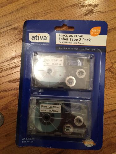 Ativa AT-LP-1000 Cartridge Black On Clear Label Tape 2 Pack 3/8&#034;&#034; (9mm) NEW