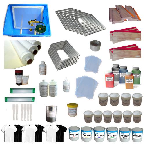 6 Color Full set silk screen printing kit include stretched frames squeegees ink