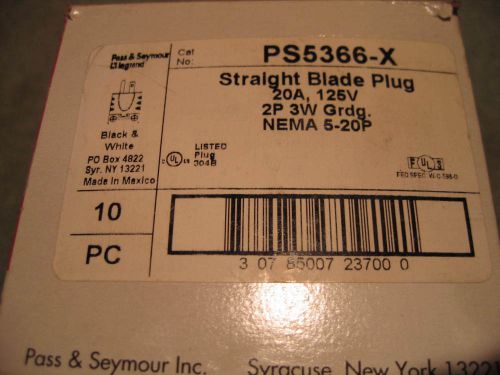 10 NEW Pass &amp; Seymour PS5366X Straight Blade Plug 20 Amp 125 Volt Nema 5-20P