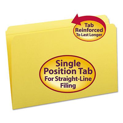 File Folders, Straight Cut, Reinforced Top Tab, Legal, Yellow, 100/Box