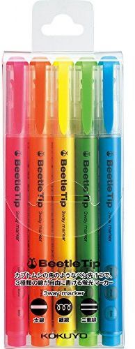 KOKUYO Beetle Tip 3-Way Highlighter Pen, 5-Color Set Japan