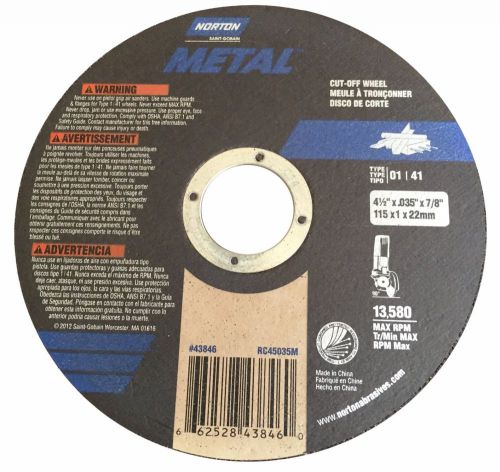 Norton 4 1/2&#034; x .035&#034; x 7/8&#034; cut-off wheel - metal (pack of 25) for sale