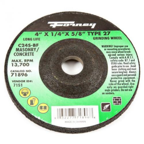 Type 27 masonry grinding wheel with 5/8&#034; arbor, c24s-bf, 4&#034;-by-1/4&#034; forney 71896 for sale