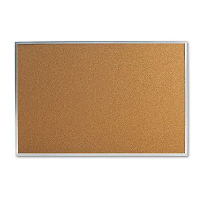 Bulletin Board, Natural Cork, 36 x 24, Satin-Finished Aluminum Frame, 1 Each