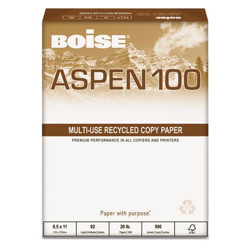 Aspen 100% recycled office paper, 92 bright, 20lb, 8-1/2 x 11, white, 5000/ct for sale
