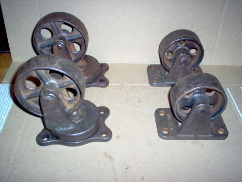 Set of 4 antique vintage cast iron industrial caster cart table wheels steampunk for sale