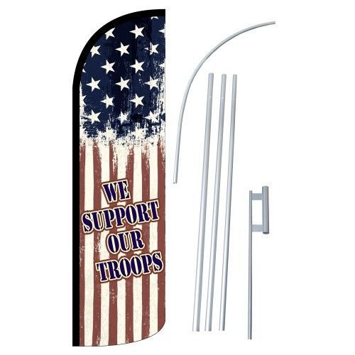 We support our troops wide windless swooper flag jumbo banner kit made in usa for sale