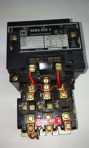 Square sq d size 2 motor starter series a class 8536 type sdo 1 w/overload relay for sale