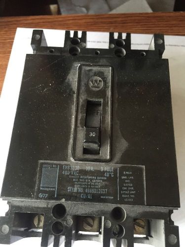 Westinghouse 3 pole 30 a breaker ehb3030 used for sale