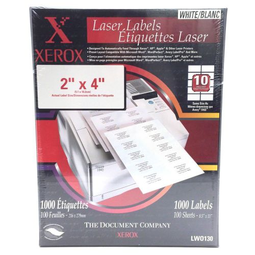 Xerox LWO130 White Laser Labels 1000 2&#034; X 4&#034; Labels (100 Sheets)