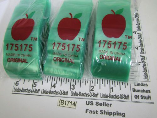3 BAGS OF 100 1.75&#034; X 1.75&#034; 2 MILL PLASTIC ZIP SEAL BAGS ALL 3 GREEN CLEAR NEW
