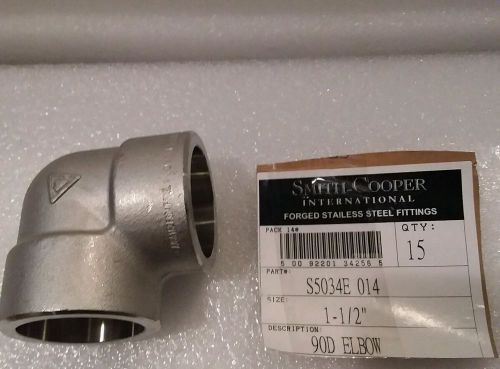Lot of 15 -- 1 1/2 304 stainless thick wall socket weld 90D