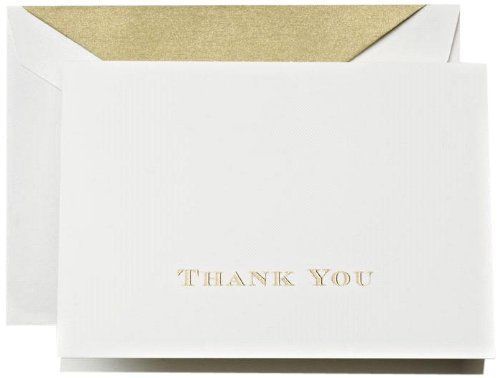 Crane &amp; Co. Gold Hand Engraved Thank You Notes (Ct1308) 100% Cotton Made In Usa