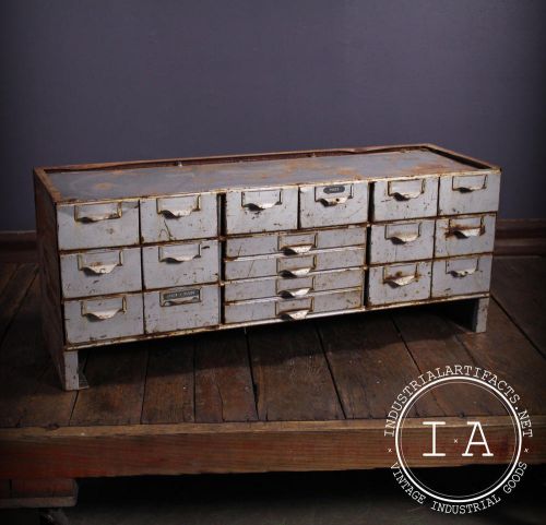 Vintage industrial 18 drawers lyon cabinet small parts storage for sale