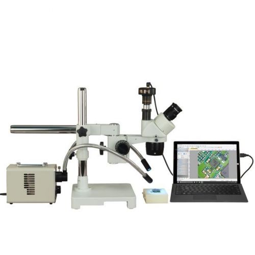 Trinocular 5x-10x-15x-20x-30x-60x 1.3mp usb boom microscope+20w dual fiber light for sale
