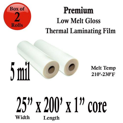 25&#034; Wide 5 Mil Thermal Roll Lamination Film (2 Rolls) Glossy Clear 25&#034; X 200&#039;