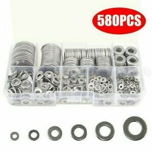 Supplies Flat Washers 580pcs 304 Stainless Steel Kit Portable Industrial New