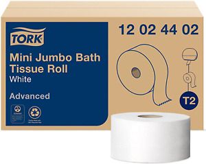 Tork Advanced 12024402 Mini Jumbo Bath Tissue Roll, 2-Ply, 7.36&#034; Diameter, 3.55&#034;