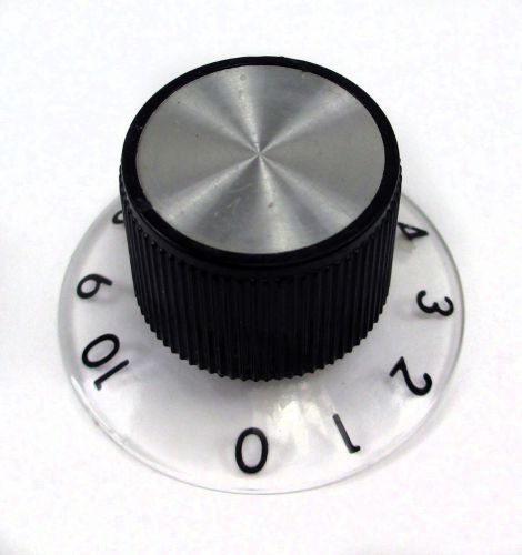 Black 1.5&#034; clear skirted 0 to 10 control knob ~ tuning dial plastic aluminum top for sale