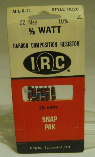 IRC Carbon Composition Resistor 1/2 Watt 22 Meg MIL-R-11 NOS Qty 6