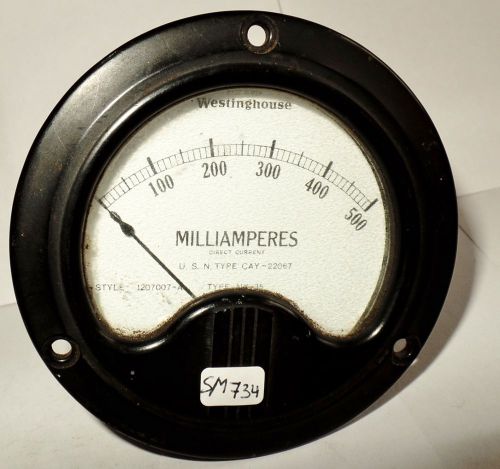 Westinghouse 3.5&#034; Round Panel Meter 0-500 DC MA Current D.C. Ammeter Ampmeter Am