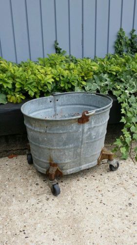 Vintage galvanized metal mop bucket w/wheels for sale