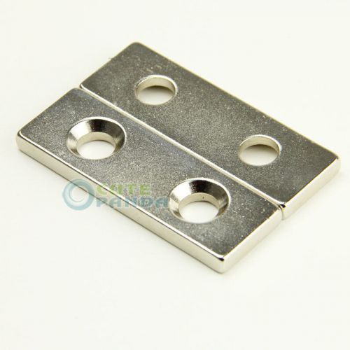 2x Super Strong Neodymium Block Countersunk 2 Hole 5mm Magnets 60mm x 20mm x 5mm