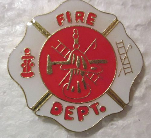Fire Department&#034;RED/WHITE  &#034;Gold tone&#034;  Hat Pin /Lapel Pin