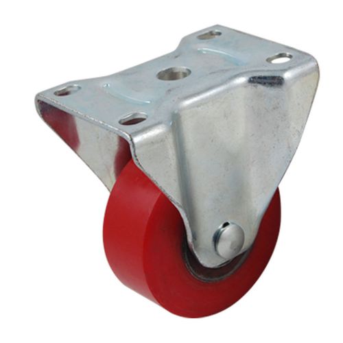 Steel plate 3&#034; red single wheel iron core pu rigid caster for sale