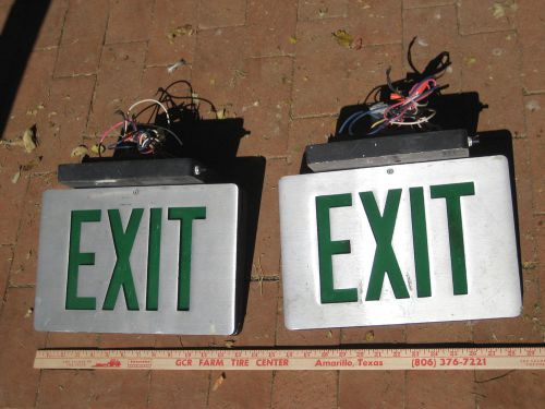 2 Metal With Green Letters Exit Sign Ceiling Mount For light up Above Door AS IS