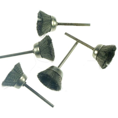 5 x bowl shape 25mm end stainless steel wire brush 3mm mandrel for rotary tools for sale