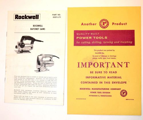Rockwell jig bayonet saws manual &amp; guide c/w original envelope #rr34 for sale