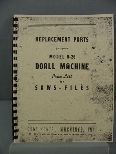 Doall V-26 Saw &amp; File Machine Parts Manual