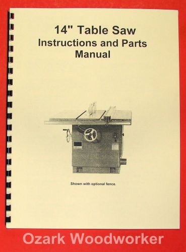 Jet/asian ctas-14 14&#034; tilting arbor table saw operator&#039;s &amp; parts manual 0386 for sale