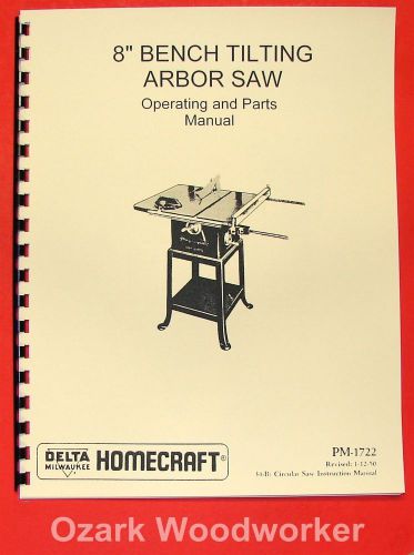 DELTA-HOMECRAFT 8&#034; Tilting Arbor Table Saw 34-500 Operator&#039;s &amp; Parts Manual 0223