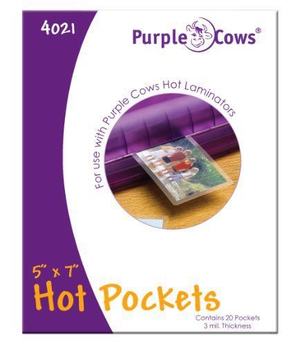 Purple Cows Hot Pockets Hot Laminating Pouches5x7 Inches 20 PouchesPerPack Clear